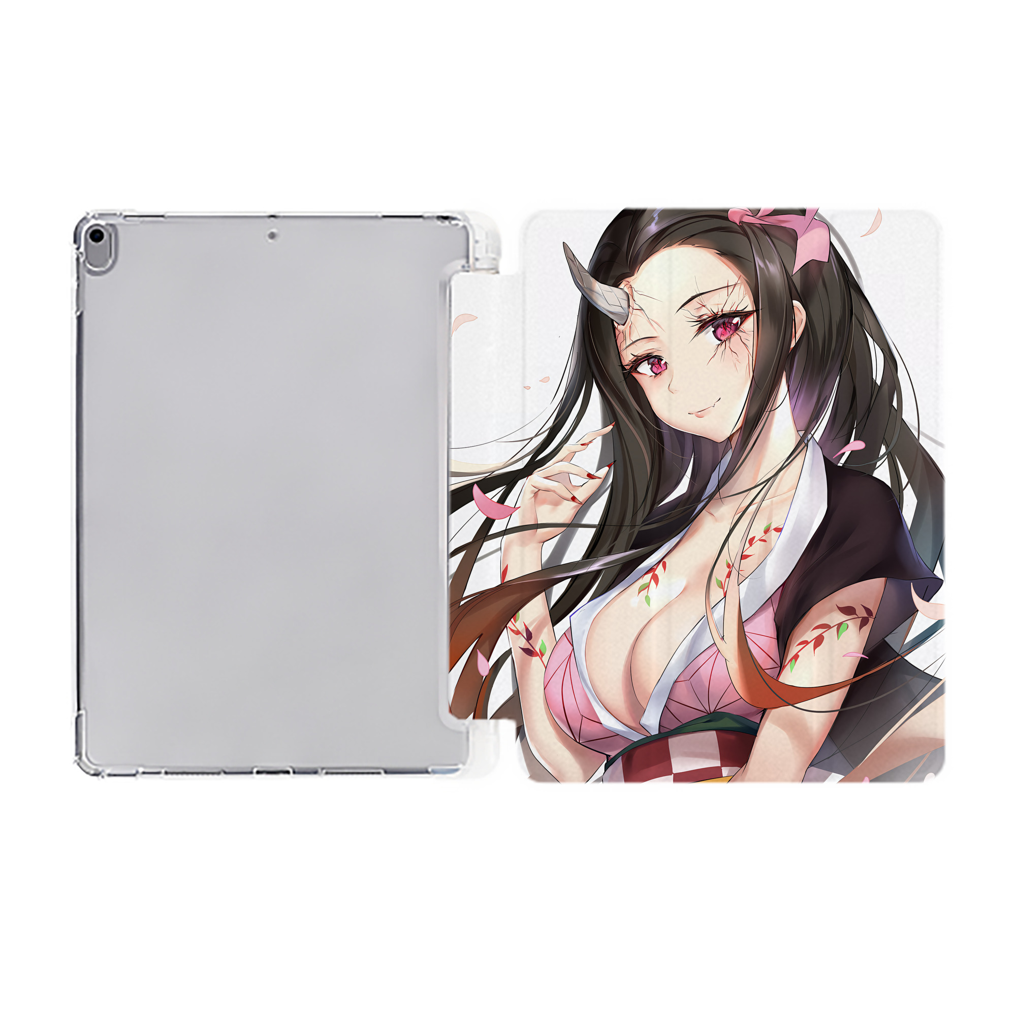 （画像用） 鬼滅の刃（きめつのやいば）竈門 禰󠄀豆子／かまど ねずこ Kamado Nezuko IPad ケース ペン収納付き 三つ折りスタンド PUレザー×シリコン 対応機種9.5/10.5/10.9インチ